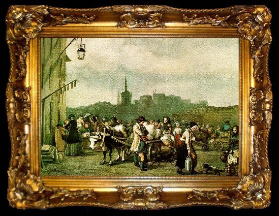 framed  fritz von dardel akvarellen av gatulivet pakornhamnstorg i stockholm, ta009-2
